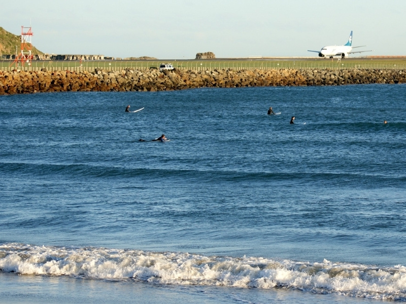Lyall Bay Beach on a sunny day.