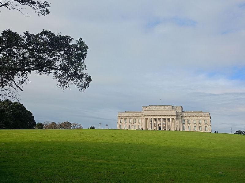 A view of Auckland museum looking across Auckland Domain.
